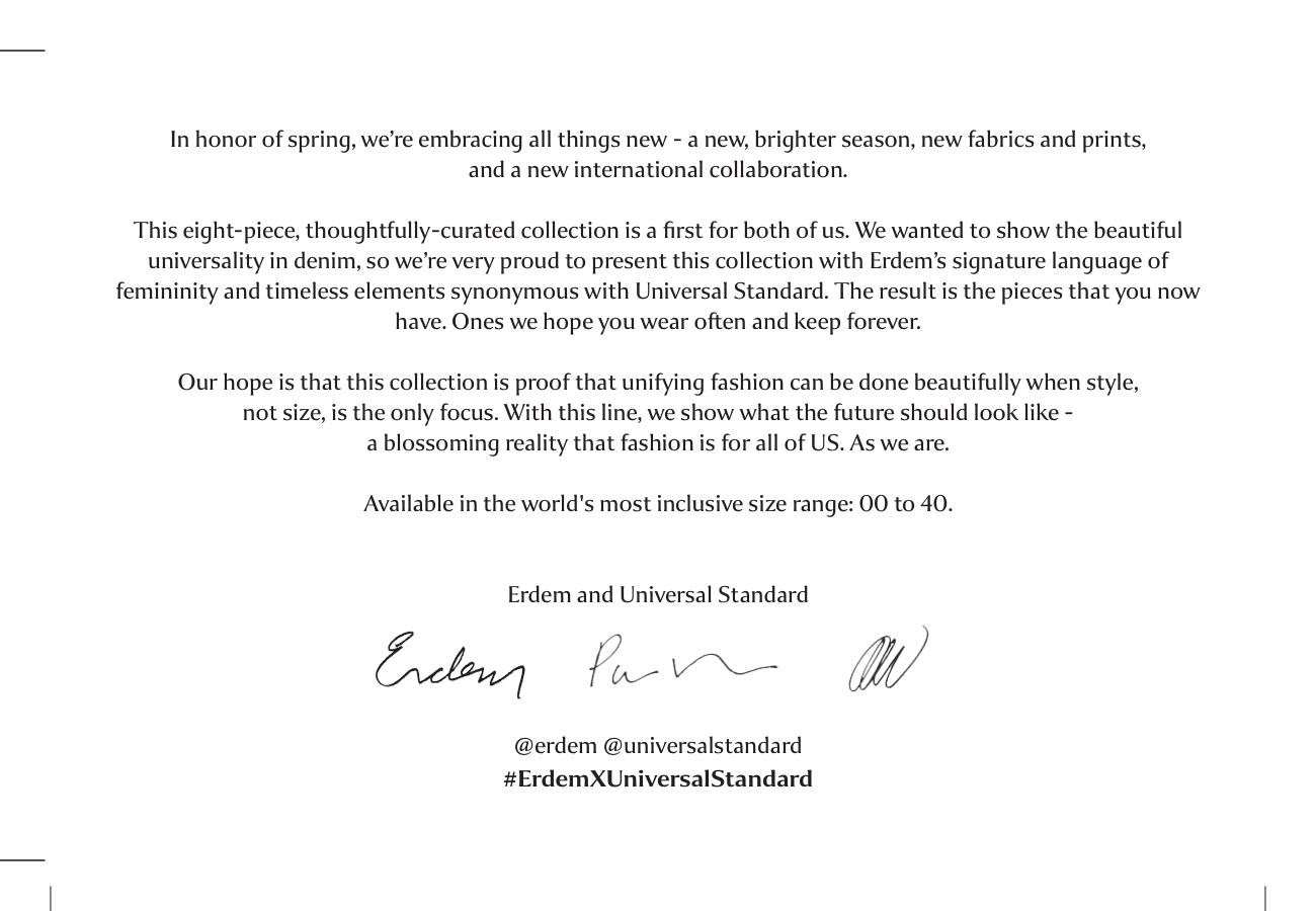 Universal Standard x Erdem in-box postcard (back)